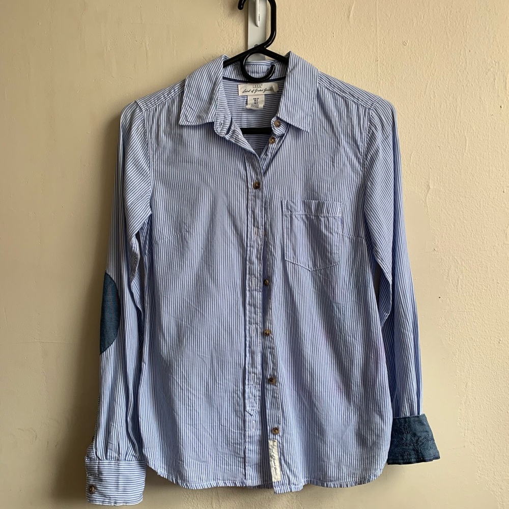 Pinstripe Button down with elbow patches